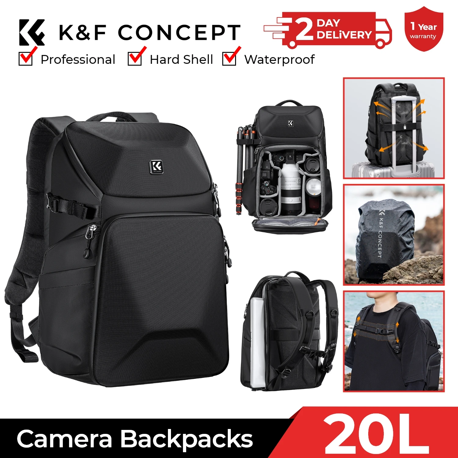 Laptop Accessories Box - K&F CONCEPT 20L Tas Ransel Kamera