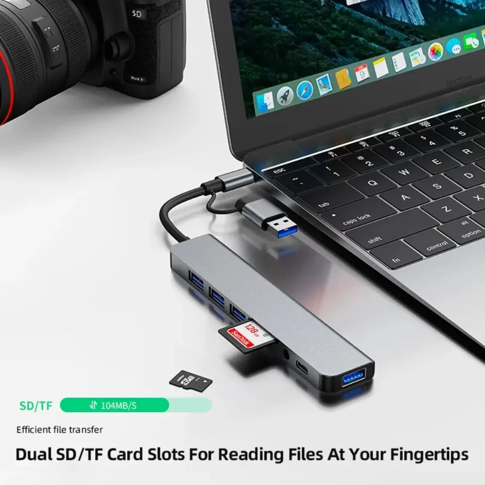 Hub USB-C 8 In 2 dengan Pembac - Laptop Accessories Hub ulasan dan harga