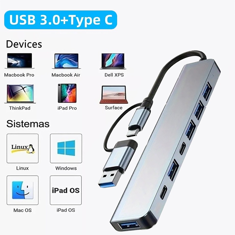 2 In 1 USB3.0 Hub 7 Port Tipe  - Laptop Accessories Hub ulasan dan harga